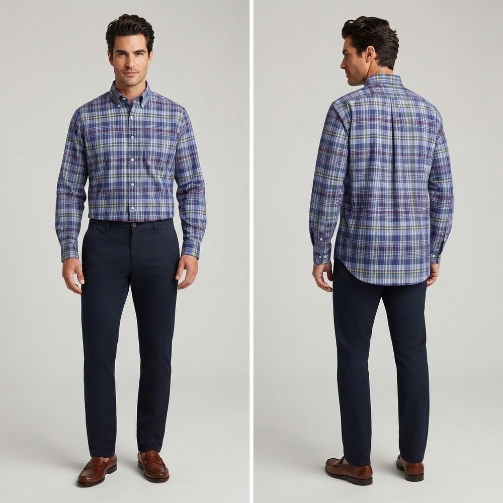 Brooks Brothers Madison Fit Plaid Button Down Shirt Blue Purple XL Cotton